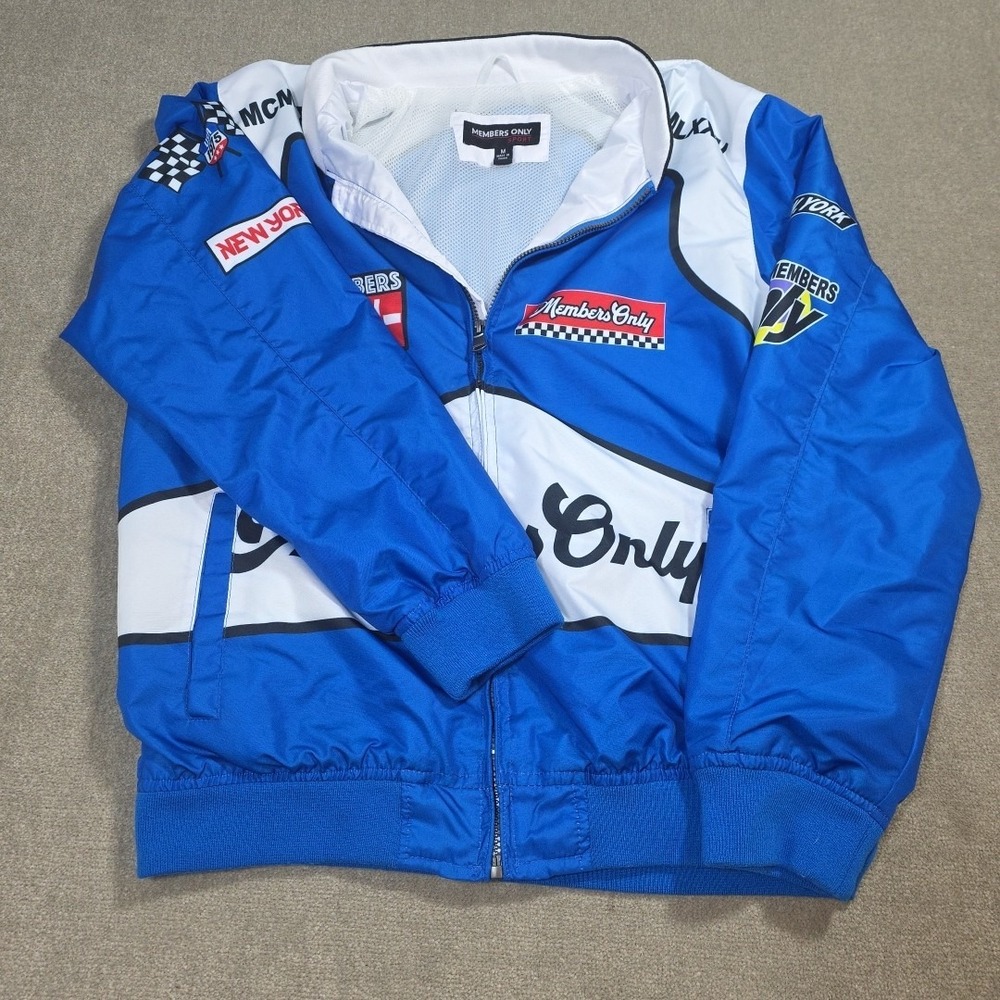 Members Only Sports Racing Blue MCMLXXV Windbreaker Jacket Mens Medium M